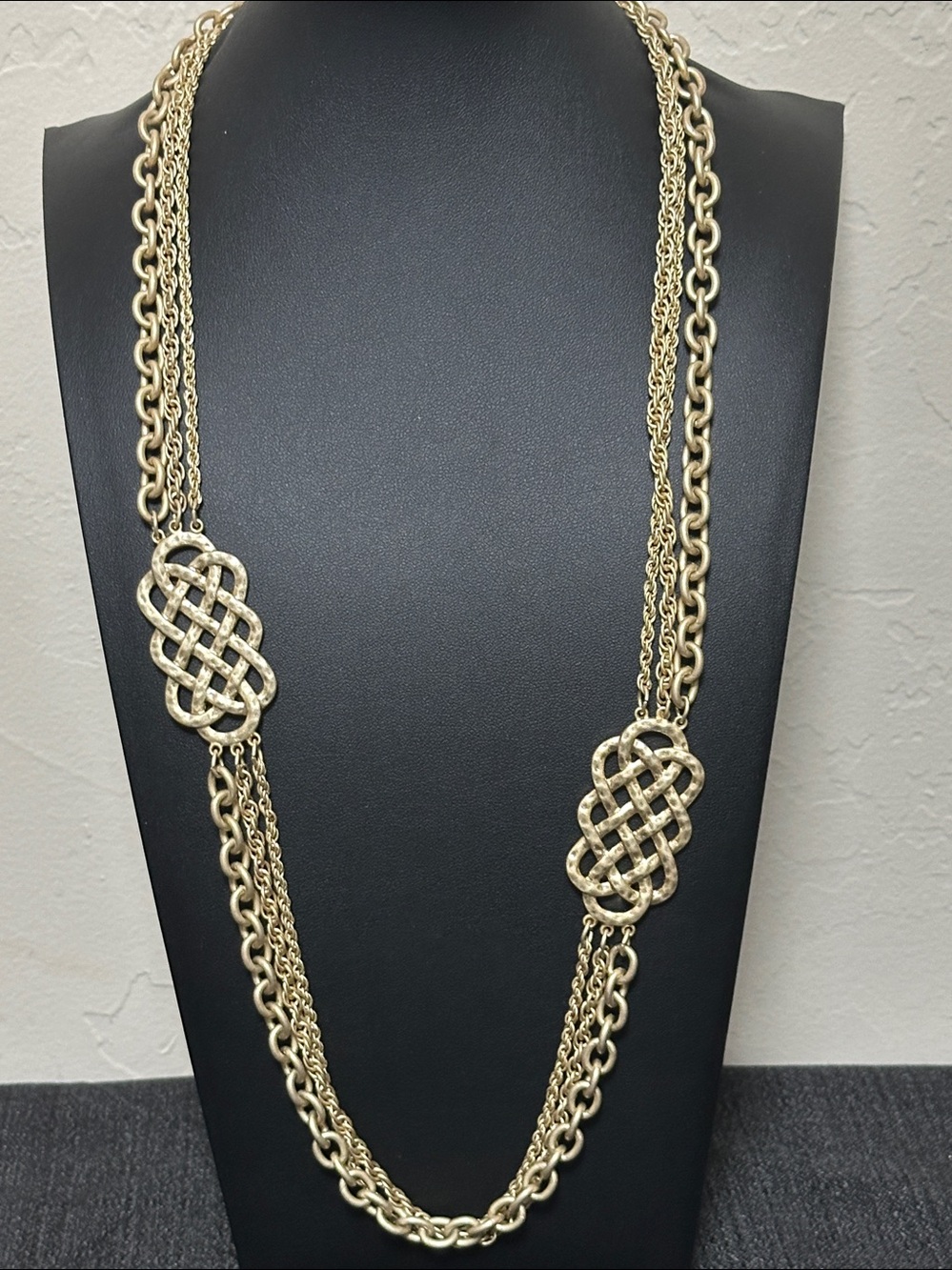 Lia Sophia Retired Vintage "Knotted Up" Multi-Strand Matte Gold Tone Necklace